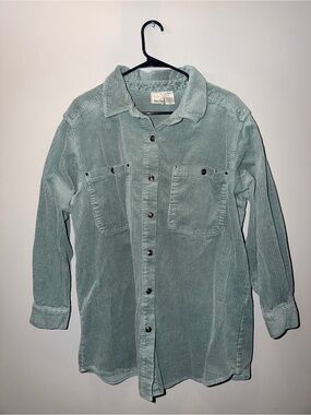 Roaman's Corduroy Shirt Jacket in Pale Sage